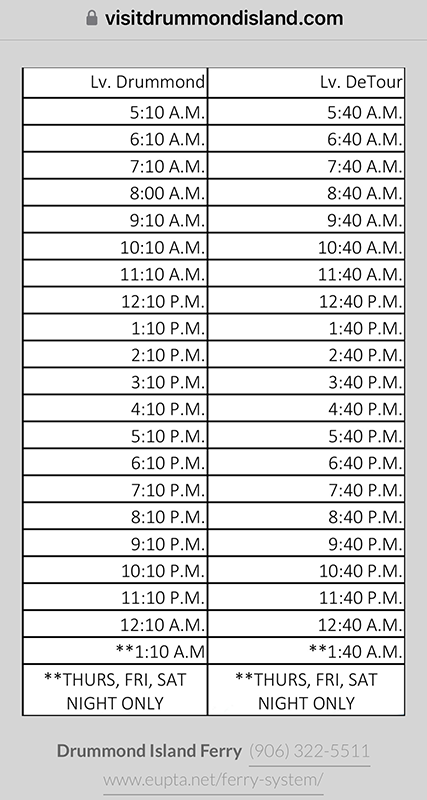 Drummond Island Ferry Schedule